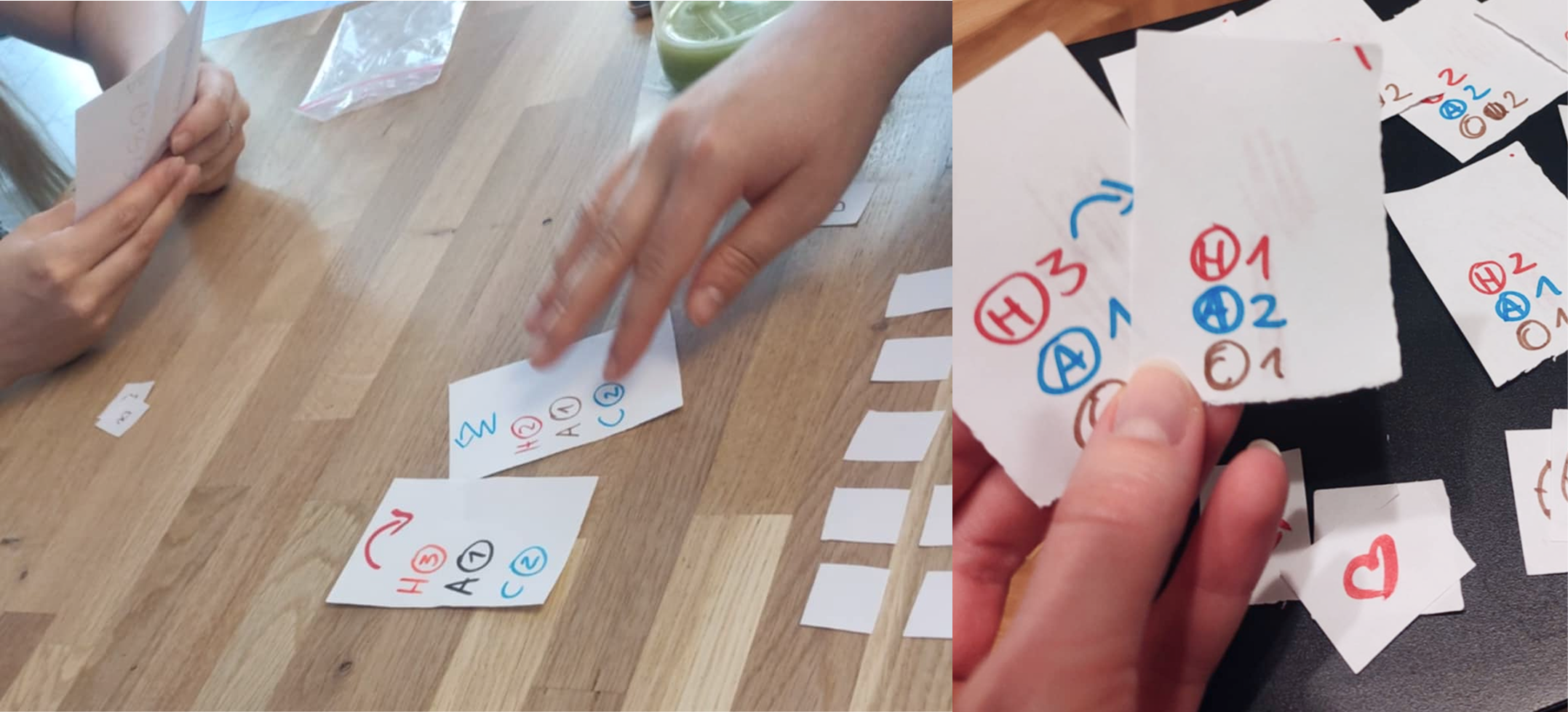 Players testing the physical card prototypes